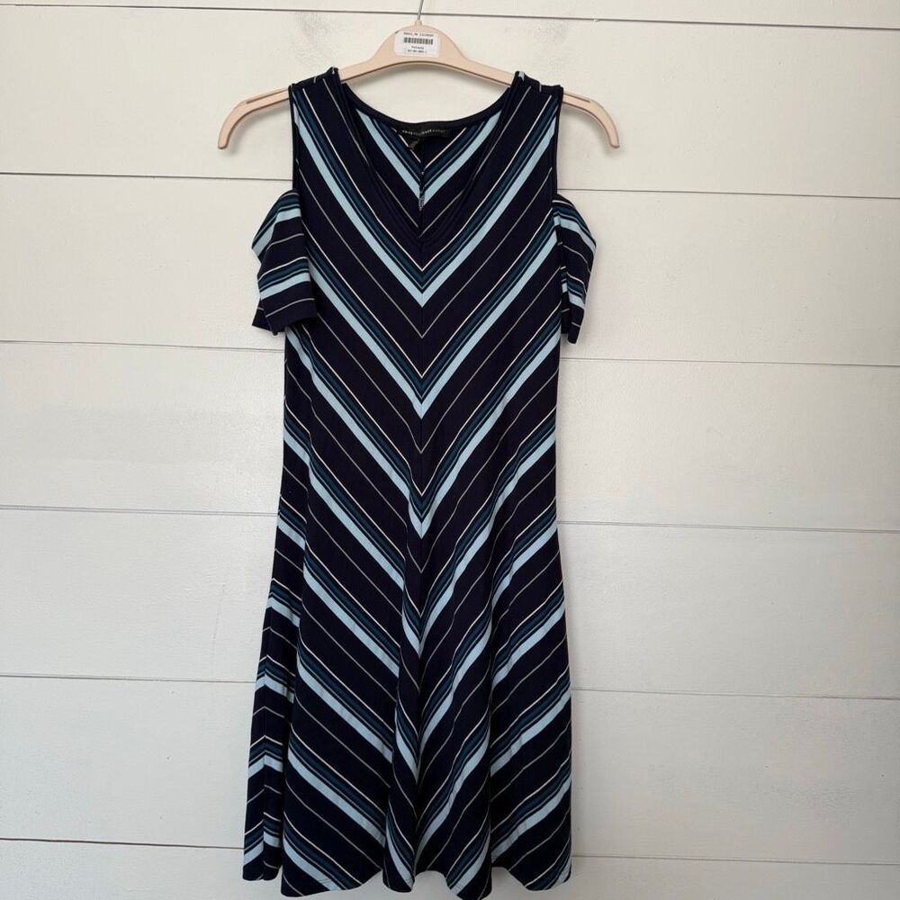 WHBM White House Black Market Women’s Small Navy Blue Striped Dress